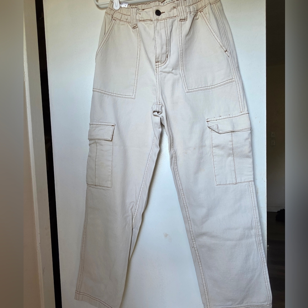 PacSun Straight-Leg Cream Cargo Jeans
